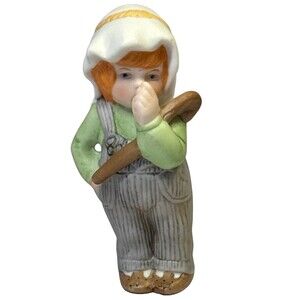 Vintage Bisque Figurine – Red-Haired Child – Thumb-Sucking Farmer Look